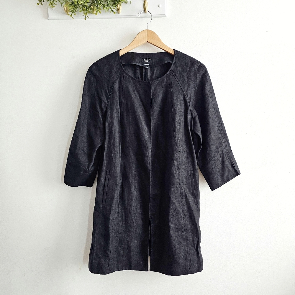 Talbots Pure Irish Linen Black Unstructured Topper Jacket Coat Size M